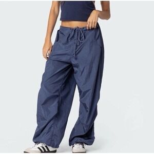 Edikted Parachute Pants Women XS/S Blue Low‎ Rise Wide Leg Baggy 90s Y2K Grunge